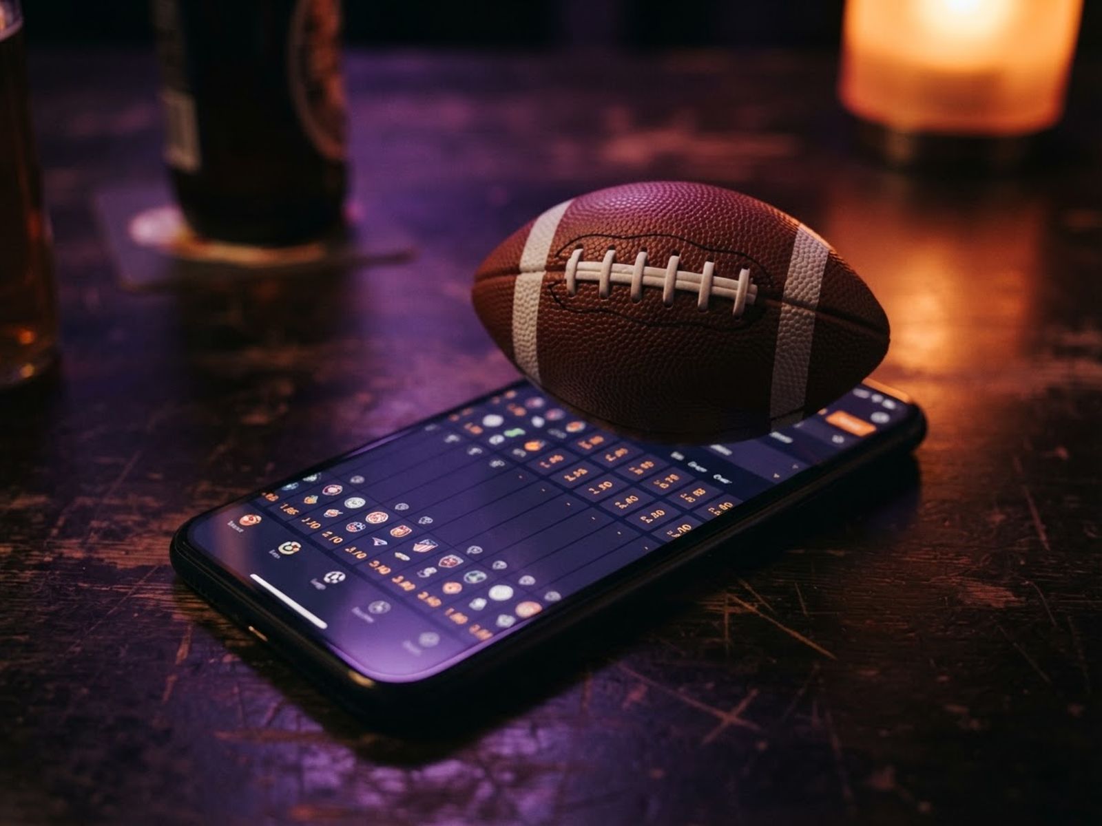 Cotes de paris et ballon de football sur un écran de smartphone fissuré