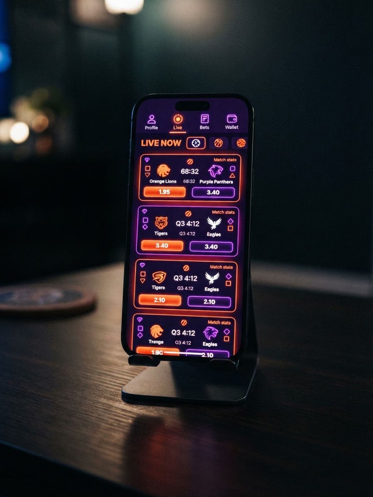 Smartphone posé à la verticale affichant une application de jeu